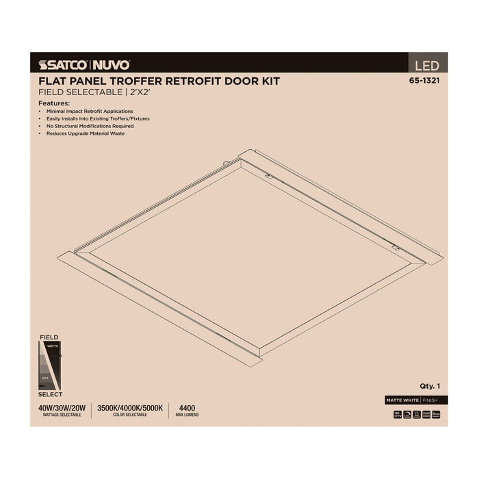 Troffer Nuvo 65-1321 40/30/20 Watt LED 2x2 Flat Panel Troffer Retrofit Kit - 35K/4K/5K CCT - Dimmable - 120-277 Volt - Matte White Finish Nuvo