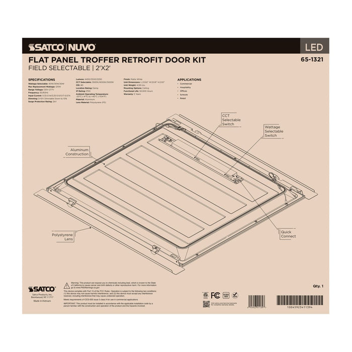 Troffer Nuvo 65-1321 40/30/20 Watt LED 2x2 Flat Panel Troffer Retrofit Kit - 35K/4K/5K CCT - Dimmable - 120-277 Volt - Matte White Finish Nuvo