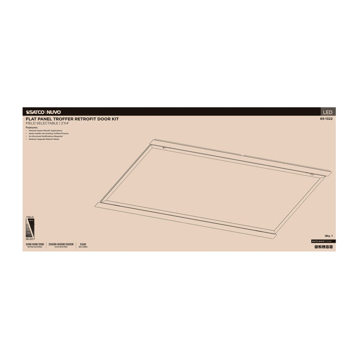 Troffer Nuvo 65-1322 50/40/30 Watt LED 2x4 Flat Panel Troffer Retrofit Kit - 35K/4K/5K CCT - Dimmable - 120-277 Volt - Matte White Finish Nuvo