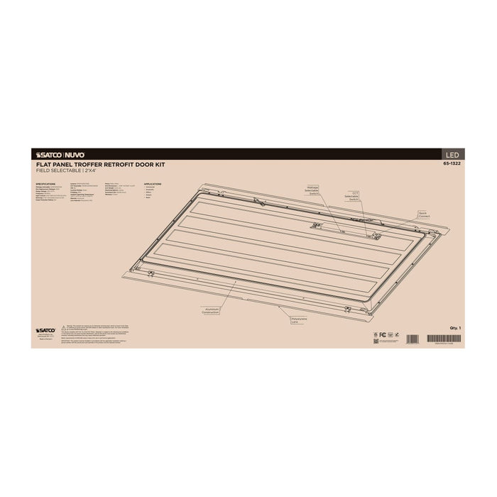 Troffer Nuvo 65-1322 50/40/30 Watt LED 2x4 Flat Panel Troffer Retrofit Kit - 35K/4K/5K CCT - Dimmable - 120-277 Volt - Matte White Finish Nuvo
