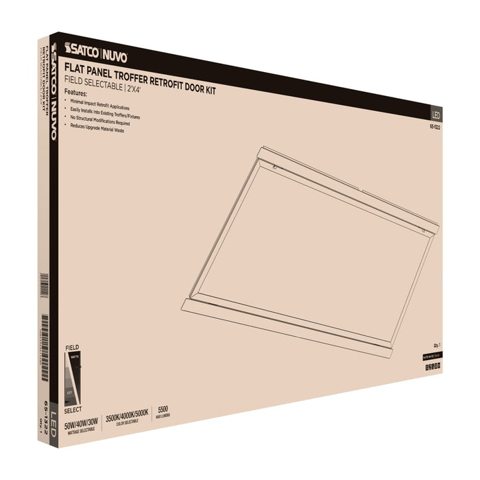 Troffer Nuvo 65-1322 50/40/30 Watt LED 2x4 Flat Panel Troffer Retrofit Kit - 35K/4K/5K CCT - Dimmable - 120-277 Volt - Matte White Finish Nuvo