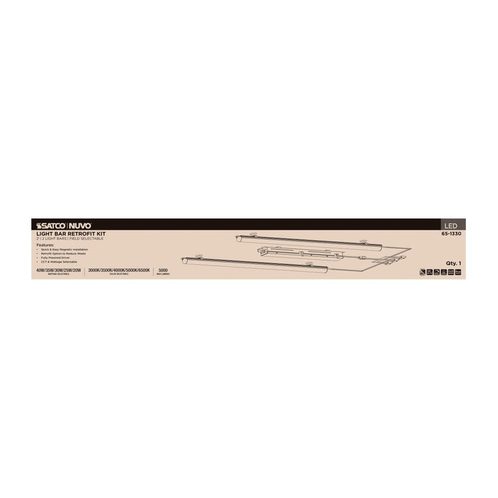 Backlit Flat Panel Nuvo 65-1330 40W/35W/30W/25W/20W Wattage Selectable LED Light Bar Retrofit Kit - 3000K/3500K/4000K/5000K/6500K CCT Selectable - 2-Bars - 2 Feet - 120-277 Volt - Silver Finish Nuvo