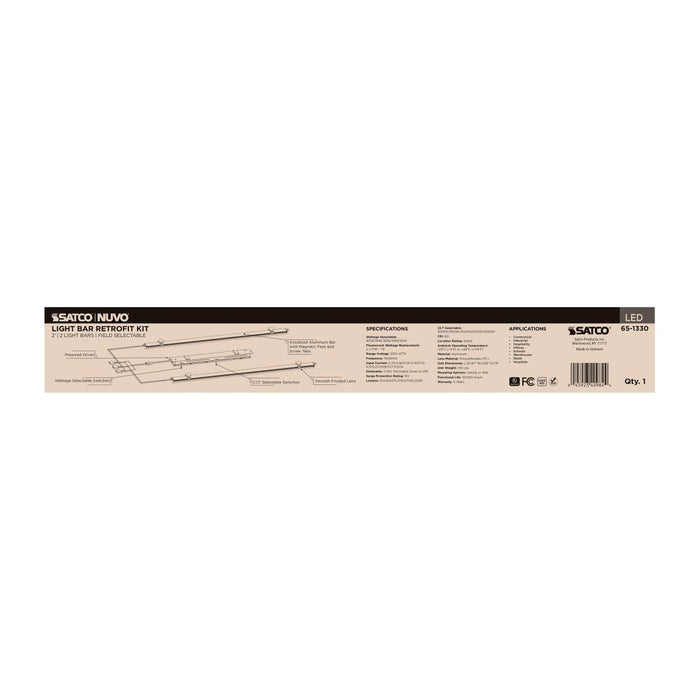 Backlit Flat Panel Nuvo 65-1330 40W/35W/30W/25W/20W Wattage Selectable LED Light Bar Retrofit Kit - 3000K/3500K/4000K/5000K/6500K CCT Selectable - 2-Bars - 2 Feet - 120-277 Volt - Silver Finish Nuvo
