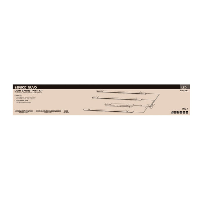 Backlit Flat Panel Nuvo 65-1332 40W/35W/30W/25W/20W Wattatage Selectable LED Light Bar Retrofit Kit - 3000K/3500K/4000K/5000K/6500K CCT Selectable - 3-Bars - 2 Feet - 120-277 Volt - Silver Finish Nuvo