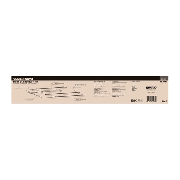 Backlit Flat Panel Nuvo 65-1332 40W/35W/30W/25W/20W Wattatage Selectable LED Light Bar Retrofit Kit - 3000K/3500K/4000K/5000K/6500K CCT Selectable - 3-Bars - 2 Feet - 120-277 Volt - Silver Finish Nuvo