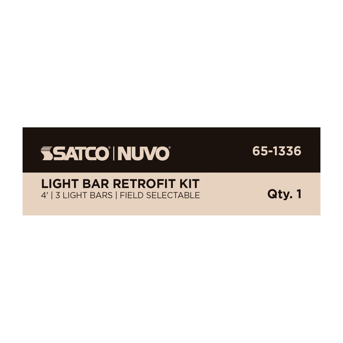 Backlit Flat Panel Nuvo 65-1336 50W/45W/40W/35W/30W Wattage Selectable LED Light Bar Retrofit Kit - 3000K/3500K/4000K/5000K/6500K CCT Selectable - 3-Bars - 4 Feet - 120-277 Volt - Silver Finish Nuvo