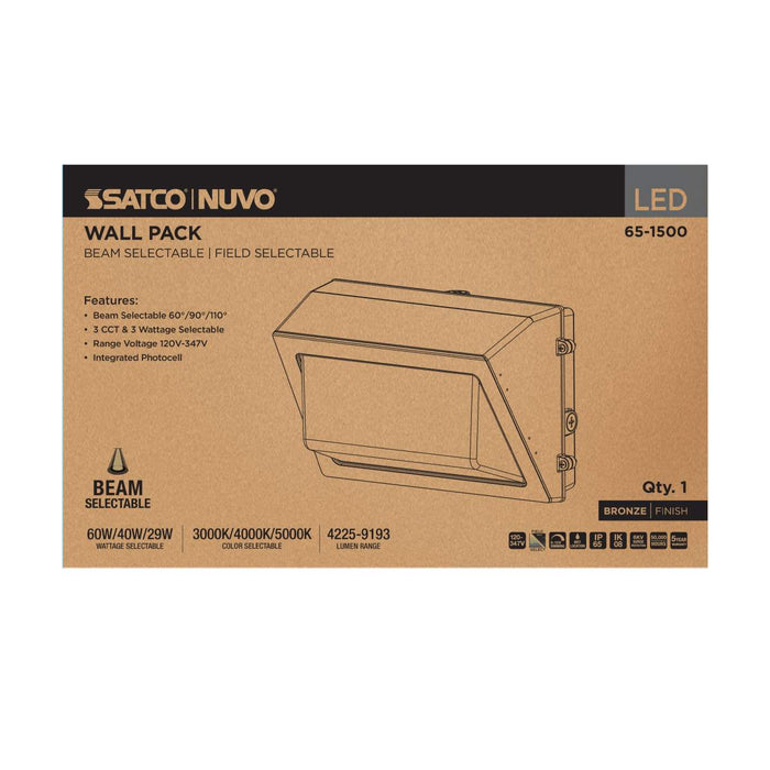 Wall Pack Nuvo 65-1500 60/40/29 Wattage Selectable LED Wall Pack -3K/4K/5K CCT Selectable - 60/90/110 Beam Angle Selectable - 120-347 Volt - Bronze Finish Nuvo