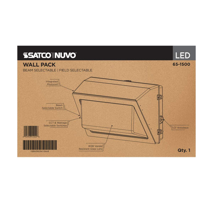 Wall Pack Nuvo 65-1500 60/40/29 Wattage Selectable LED Wall Pack -3K/4K/5K CCT Selectable - 60/90/110 Beam Angle Selectable - 120-347 Volt - Bronze Finish Nuvo