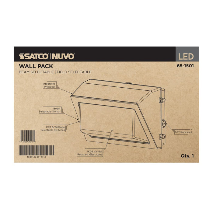 Wall Pack Nuvo 65-1501 120/100/80 Wattage Selectable LED Wall Pack - 3K/4K/5K CCT Selectable - 60/90/110 Beam Angle Selectable - 120-347 Volt - Bronze Finish Nuvo