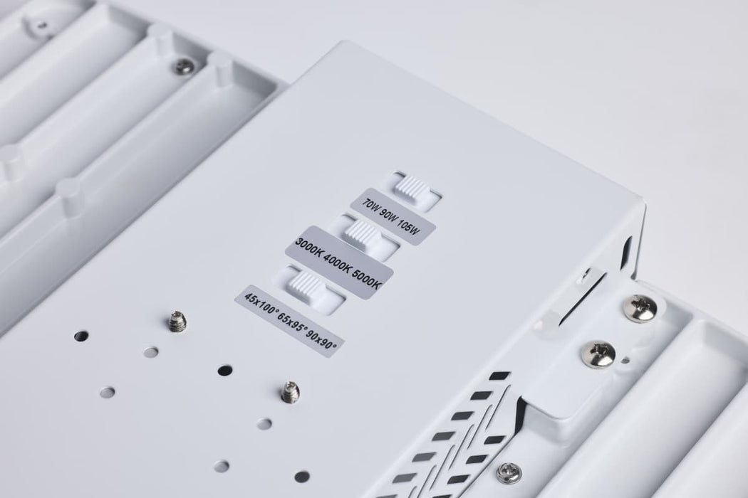 Linear Hi-Bay Nuvo 65-1510 LED Linear High Bay - 105/90/70 Wattage Selectable - 3K/4K/5K CCT Selectable - Beam Angle Selectable - White Finish - 120-347 Volt Nuvo