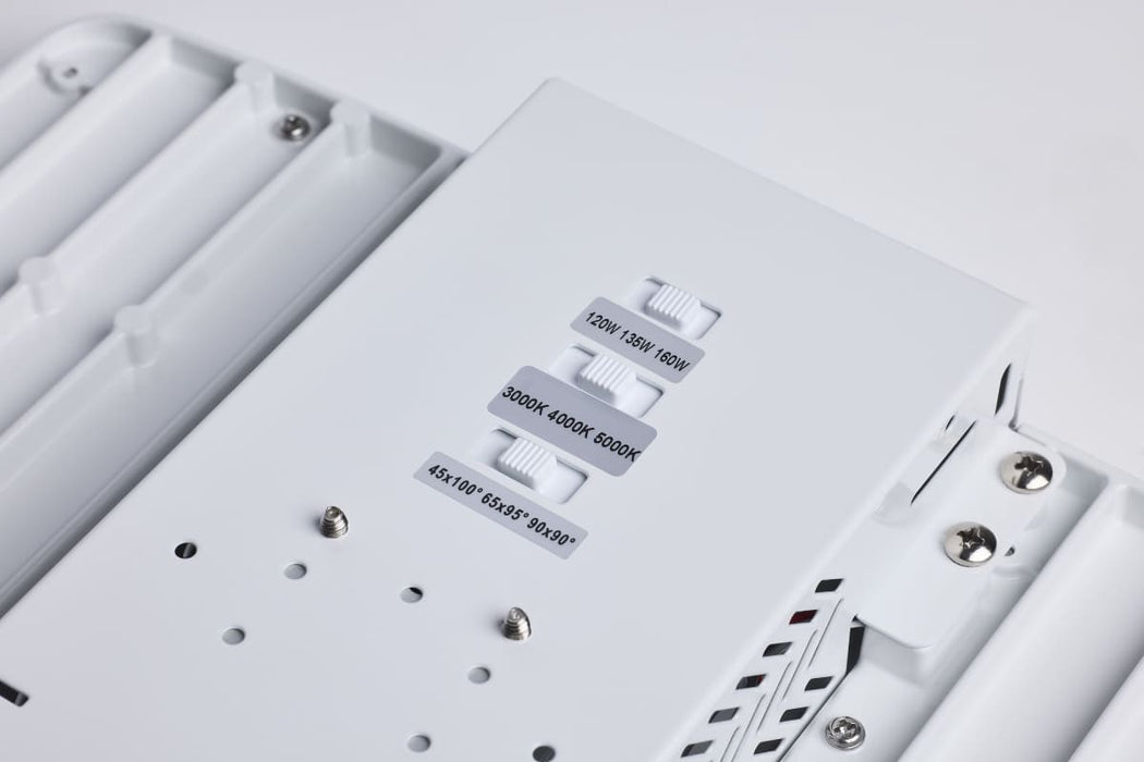 Linear Hi-Bay Nuvo 65-1511 LED Linear High Bay - 160/135/120 Wattage Selectable - 3K/4K/5K CCT Selectable - Beam Angle Selectable - White Finish - 120-347 Volt Nuvo