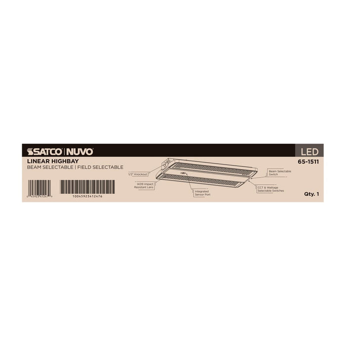 Linear Hi-Bay Nuvo 65-1511 LED Linear High Bay - 160/135/120 Wattage Selectable - 3K/4K/5K CCT Selectable - Beam Angle Selectable - White Finish - 120-347 Volt Nuvo
