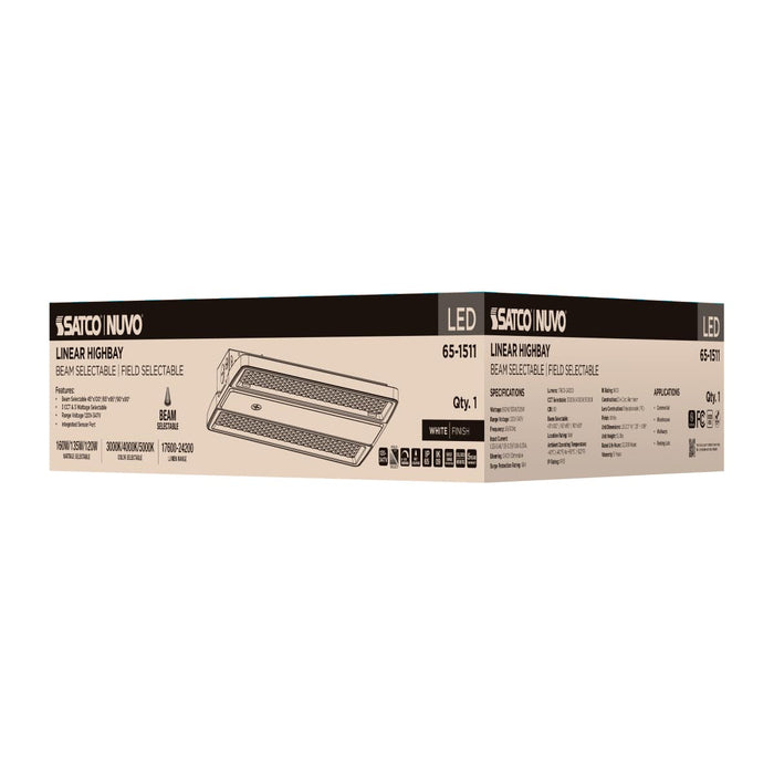 Linear Hi-Bay Nuvo 65-1511 LED Linear High Bay - 160/135/120 Wattage Selectable - 3K/4K/5K CCT Selectable - Beam Angle Selectable - White Finish - 120-347 Volt Nuvo