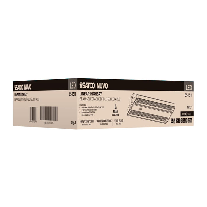 Linear Hi-Bay Nuvo 65-1511 LED Linear High Bay - 160/135/120 Wattage Selectable - 3K/4K/5K CCT Selectable - Beam Angle Selectable - White Finish - 120-347 Volt Nuvo