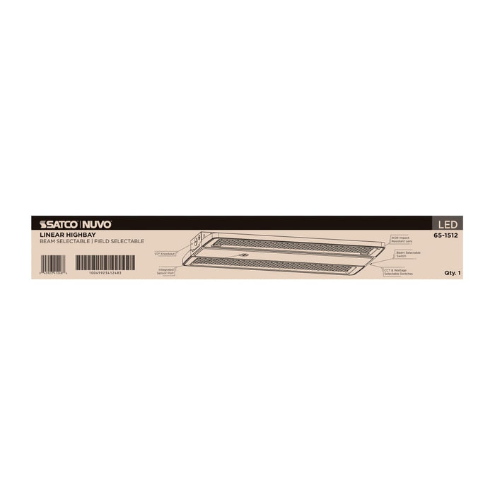 Linear Hi-Bay Nuvo 65-1512 LED Linear High Bay - 240/220/180 Wattage Selectable - 3K/4K/5K CCT Selectable - Beam Angle Selectable - White Finish - 120-347 Volt Nuvo