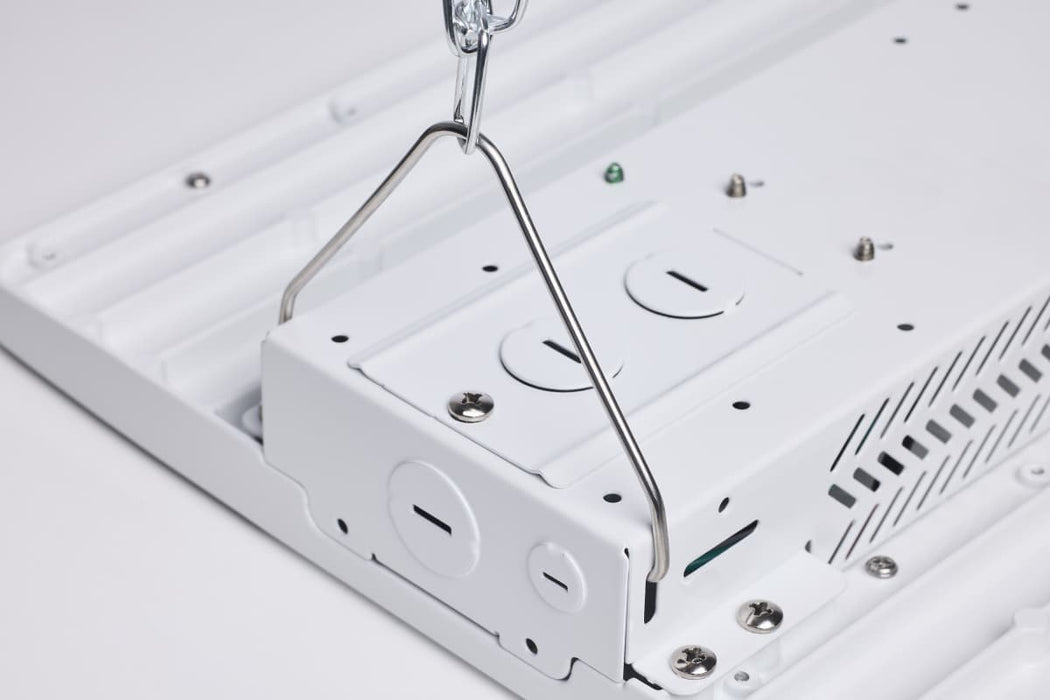 Linear Hi-Bay Nuvo 65-1513 LED Linear High Bay - 320/295/255 Wattage Selectable - 3K/4K/5K CCT Selectable - Beam Angle Selectable - White Finish - 120-347 Volt Nuvo