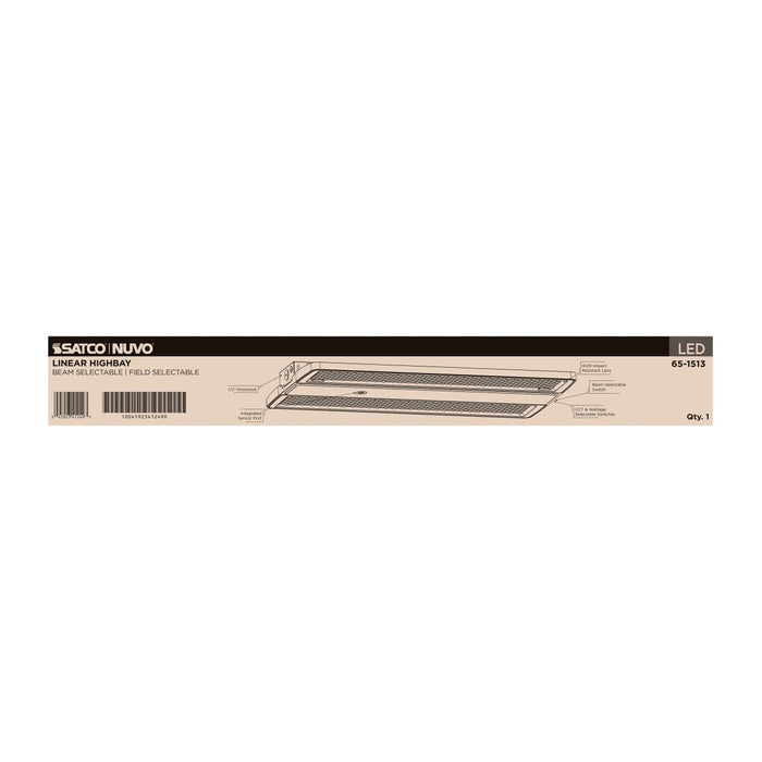 Linear Hi-Bay Nuvo 65-1513 LED Linear High Bay - 320/295/255 Wattage Selectable - 3K/4K/5K CCT Selectable - Beam Angle Selectable - White Finish - 120-347 Volt Nuvo