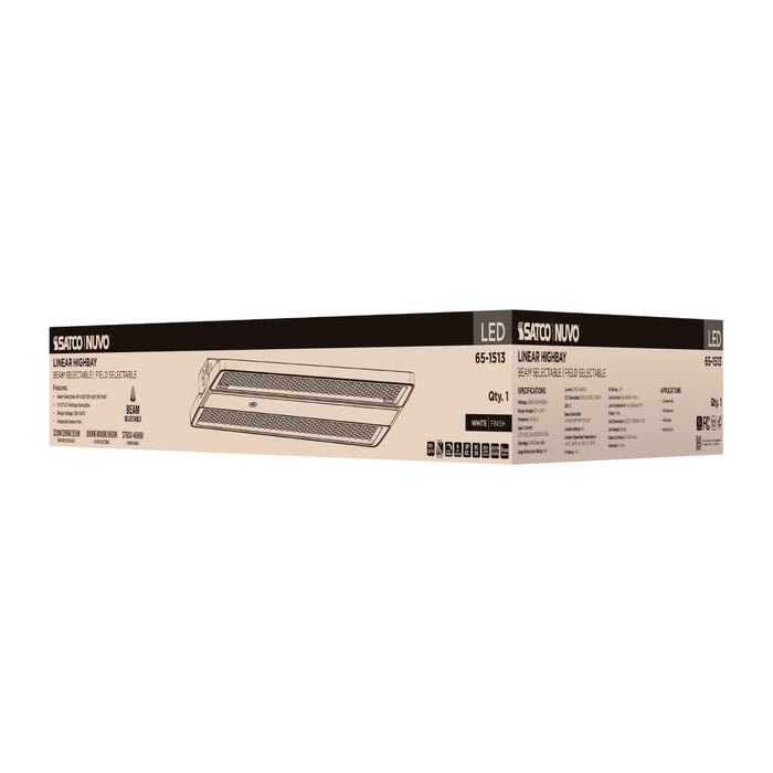 Linear Hi-Bay Nuvo 65-1513 LED Linear High Bay - 320/295/255 Wattage Selectable - 3K/4K/5K CCT Selectable - Beam Angle Selectable - White Finish - 120-347 Volt Nuvo