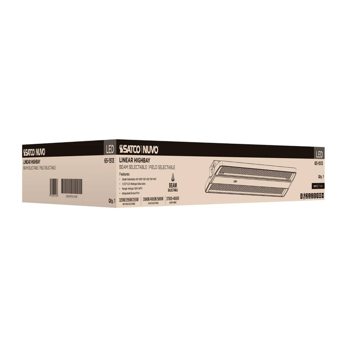 Linear Hi-Bay Nuvo 65-1513 LED Linear High Bay - 320/295/255 Wattage Selectable - 3K/4K/5K CCT Selectable - Beam Angle Selectable - White Finish - 120-347 Volt Nuvo