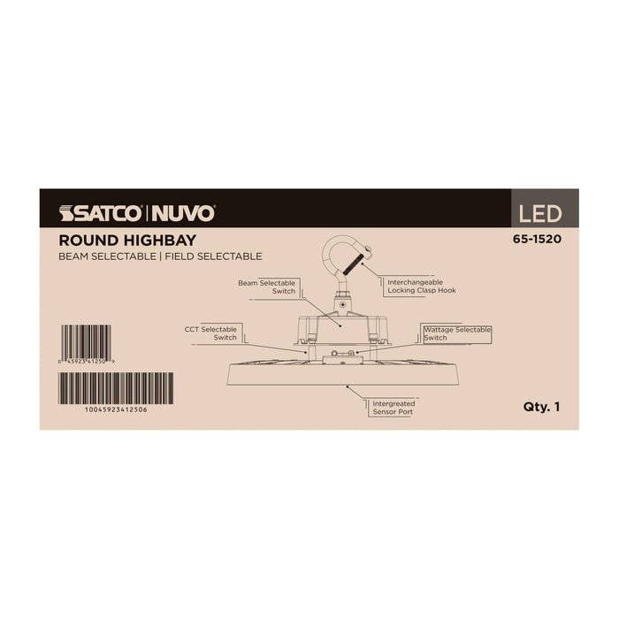 Circular Hi-Bay Nuvo 65-1520 120/100/80 Wattage Selectable LED UFO High Bay - 3K/4K/5K CCT Selectable - 60/80/100 Beam Angle Selectable - Black Finish - 120-347 Volt Nuvo
