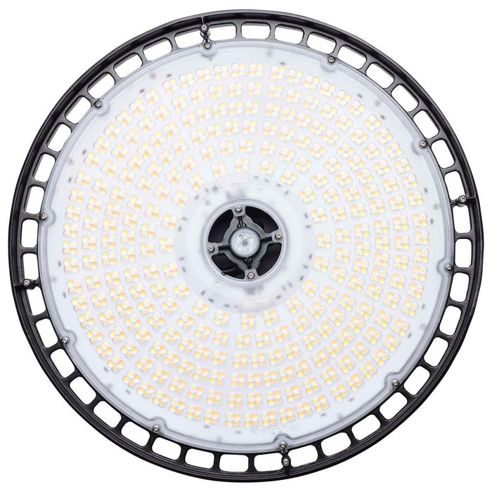 Circular Hi-Bay Nuvo 65-1521 240/200/150 Wattage Selectable LED UFO High Bay - 3K/4K/5K CCT Selectable - 60/80/100 Beam Angle Selectable - Black Finish - 120-347 Volt Nuvo