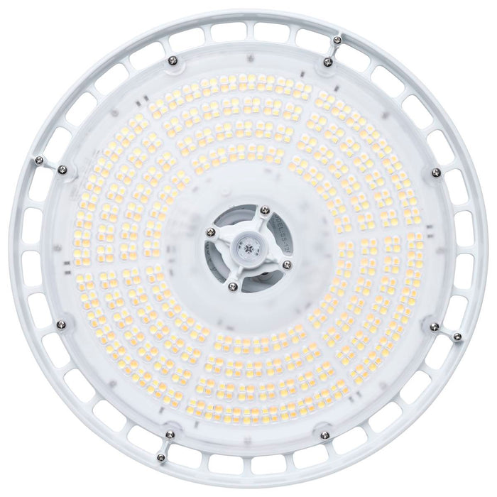 Circular Hi-Bay Nuvo 65-1522 120/100/80 Wattage Selectable LED UFO High Bay - 3K/4K/5K CCT Selectable - 60/80/100 Beam Angle Selectable - White Finish - 120-347 Volt Nuvo