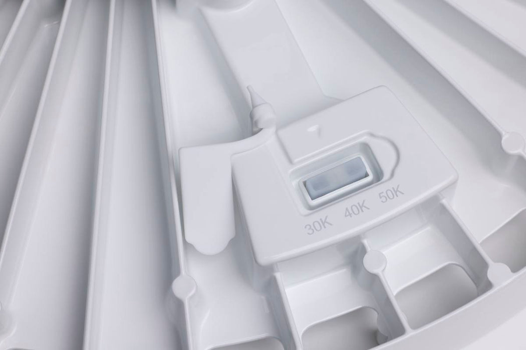 Circular Hi-Bay Nuvo 65-1522 120/100/80 Wattage Selectable LED UFO High Bay - 3K/4K/5K CCT Selectable - 60/80/100 Beam Angle Selectable - White Finish - 120-347 Volt Nuvo