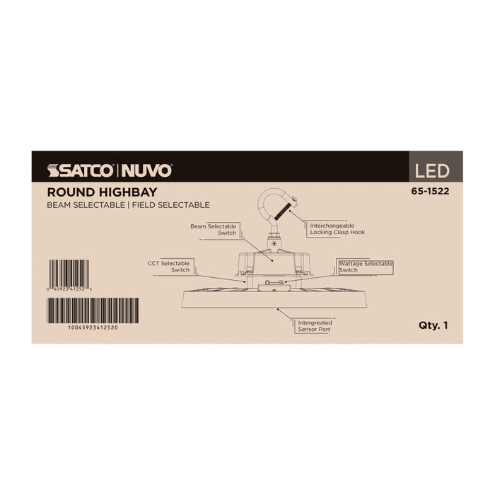 Circular Hi-Bay Nuvo 65-1522 120/100/80 Wattage Selectable LED UFO High Bay - 3K/4K/5K CCT Selectable - 60/80/100 Beam Angle Selectable - White Finish - 120-347 Volt Nuvo