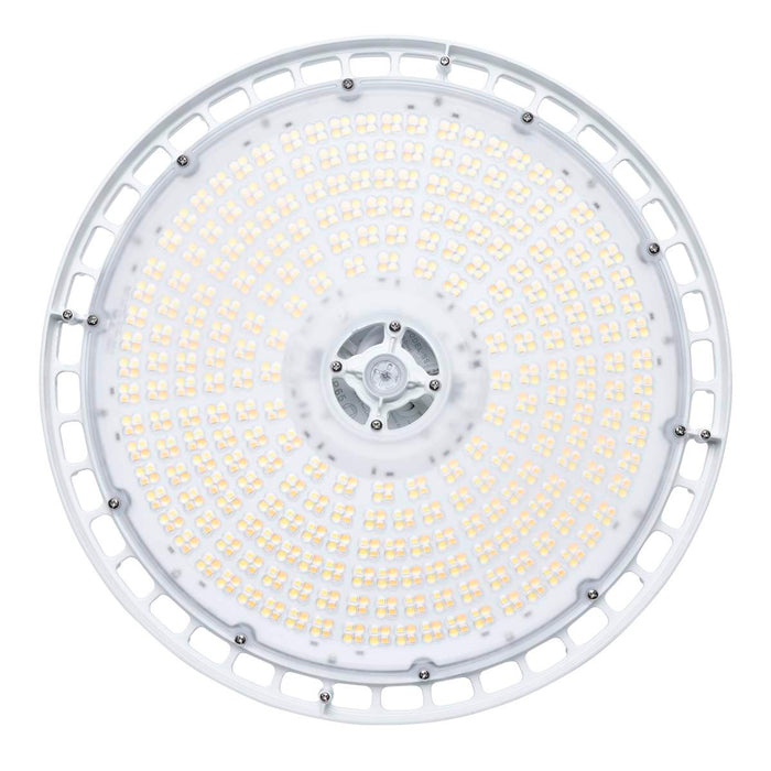 Circular Hi-Bay Nuvo 65-1523 240/200/150 Wattage Selectable LED UFO High Bay - 3K/4K/5K CCT Selectable - 60/80/100 Beam Angle Selectable - White Finish - 120-347 Volt Nuvo