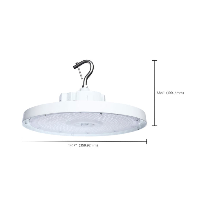 Circular Hi-Bay Nuvo 65-1523 240/200/150 Wattage Selectable LED UFO High Bay - 3K/4K/5K CCT Selectable - 60/80/100 Beam Angle Selectable - White Finish - 120-347 Volt Nuvo