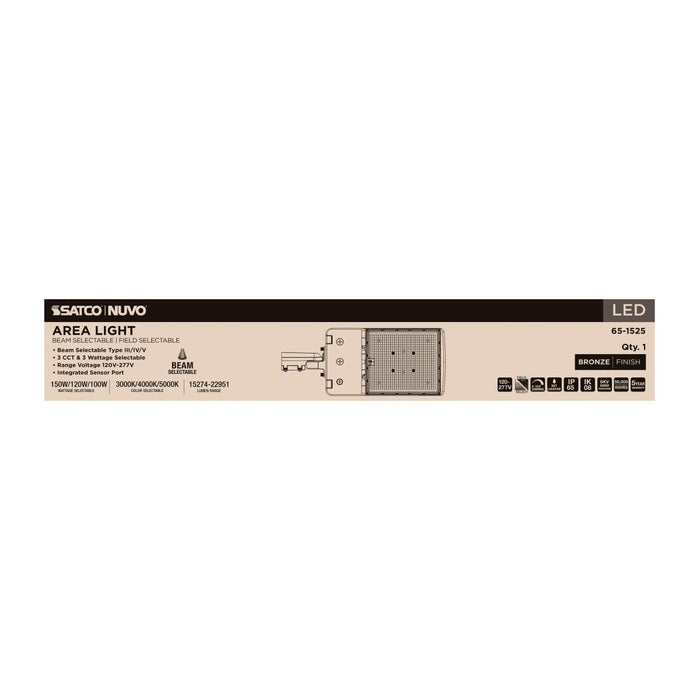Area Light Nuvo 65-1525 LED Area Light - 150/120W/100W Wattage Selectable - 3K/4K/5K CCT Selectable - Beam Angle Selectable - Bronze - 120-277 Volt Nuvo