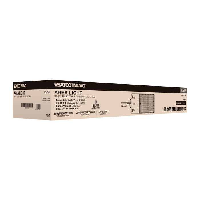 Area Light Nuvo 65-1525 LED Area Light - 150/120W/100W Wattage Selectable - 3K/4K/5K CCT Selectable - Beam Angle Selectable - Bronze - 120-277 Volt Nuvo