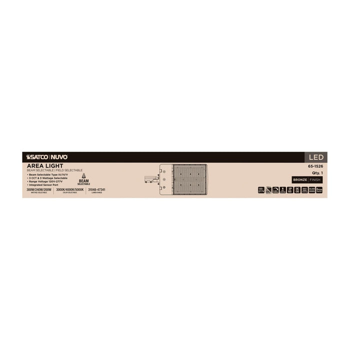 Area Light Nuvo 65-1526 LED Area Light - 300/240/200 Wattage Selectable - 3K/4K/5K CCT Selectable - Beam Angle Selectable - Bronze - 120-277 Volt Nuvo