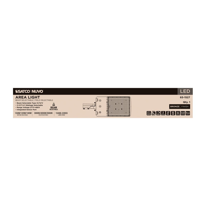 Area Light Nuvo 65-1527 LED Area Light - 150/120W/100W Wattage Selectable - 3K/4K/5K CCT Selectable - Beam Angle Selectable - Bronze - 277-480 Volt Nuvo