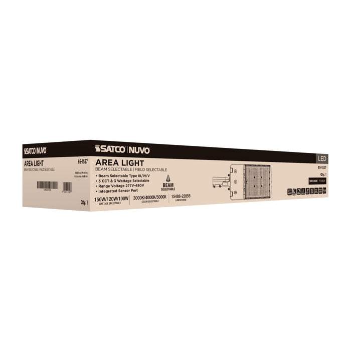 Area Light Nuvo 65-1527 LED Area Light - 150/120W/100W Wattage Selectable - 3K/4K/5K CCT Selectable - Beam Angle Selectable - Bronze - 277-480 Volt Nuvo