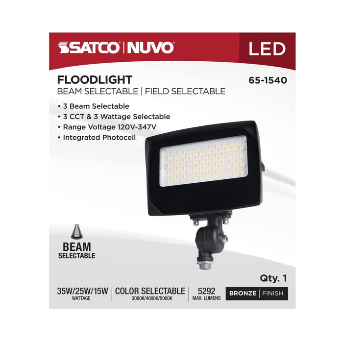 Flood Light Nuvo 65-1540 LED Flood Light - 35/25/15 Wattage Selectable - 3K/4K/5K CCT Selectable - Beam Angle Selectable - Bronze Finish - 120-347 Volt Nuvo