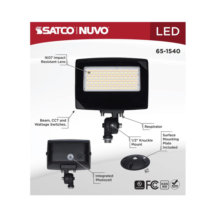 Flood Light Nuvo 65-1540 LED Flood Light - 35/25/15 Wattage Selectable - 3K/4K/5K CCT Selectable - Beam Angle Selectable - Bronze Finish - 120-347 Volt Nuvo