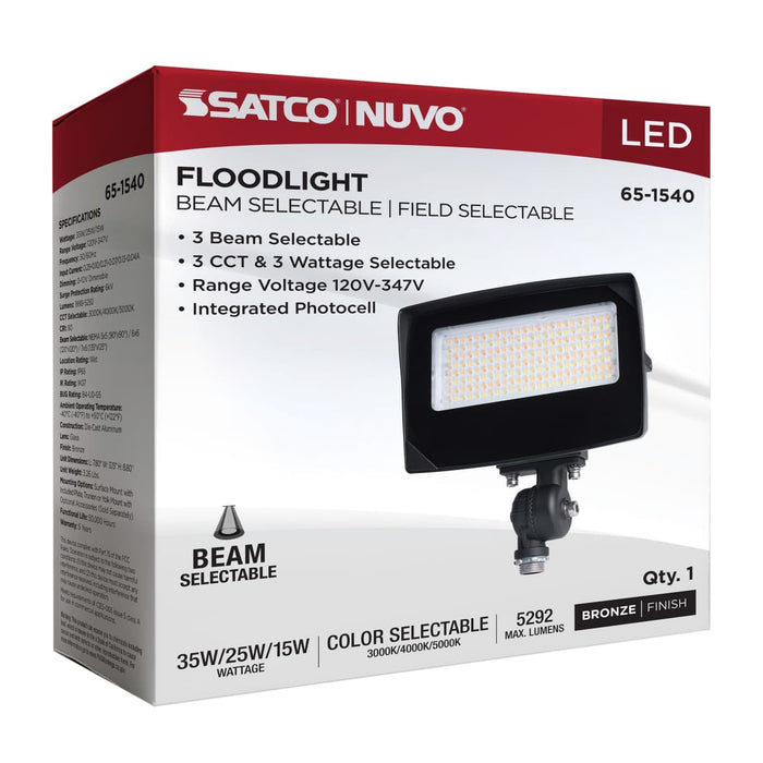 Flood Light Nuvo 65-1540 LED Flood Light - 35/25/15 Wattage Selectable - 3K/4K/5K CCT Selectable - Beam Angle Selectable - Bronze Finish - 120-347 Volt Nuvo