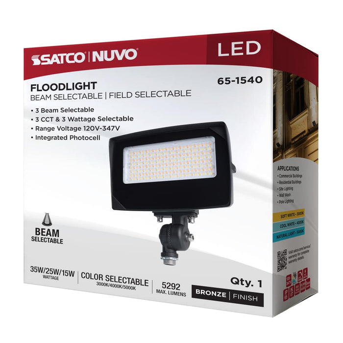 Flood Light Nuvo 65-1540 LED Flood Light - 35/25/15 Wattage Selectable - 3K/4K/5K CCT Selectable - Beam Angle Selectable - Bronze Finish - 120-347 Volt Nuvo