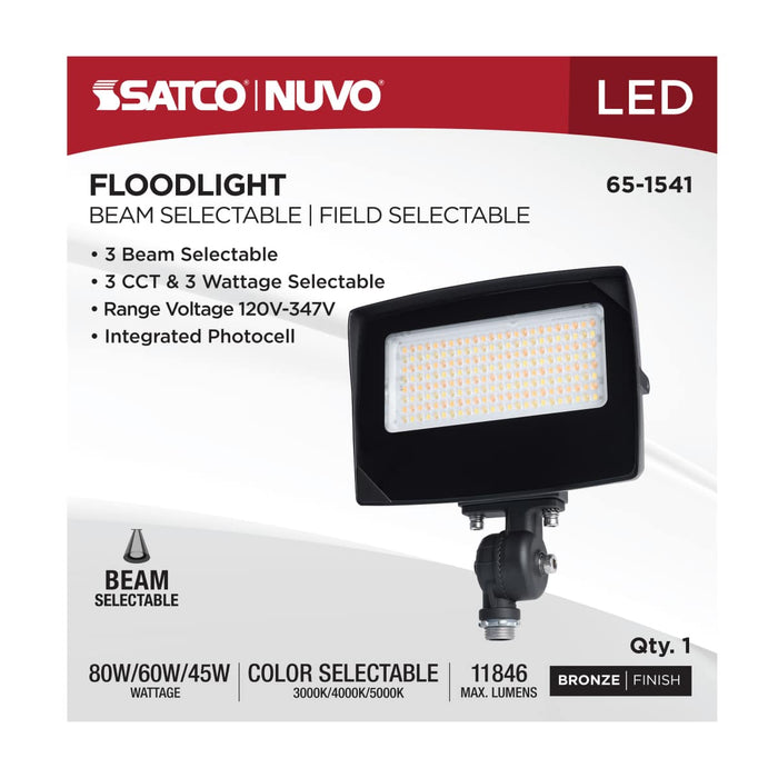 Flood Light Nuvo 65-1541 LED Flood Light - 80/60/45 Wattage Selectable - 3K/4K/5K CCT Selectable - Beam Angle Selectable - Bronze Finish - 120-347 Volt Nuvo