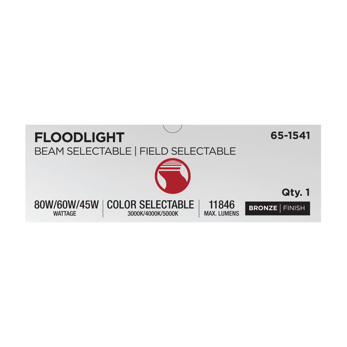 Flood Light Nuvo 65-1541 LED Flood Light - 80/60/45 Wattage Selectable - 3K/4K/5K CCT Selectable - Beam Angle Selectable - Bronze Finish - 120-347 Volt Nuvo