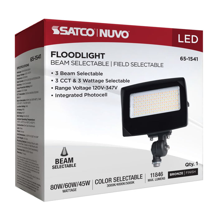 Flood Light Nuvo 65-1541 LED Flood Light - 80/60/45 Wattage Selectable - 3K/4K/5K CCT Selectable - Beam Angle Selectable - Bronze Finish - 120-347 Volt Nuvo