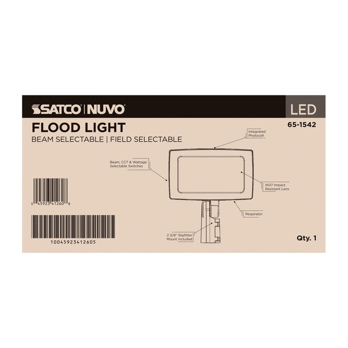 Flood Light Nuvo 65-1542 LED Flood Light - 150/125/100 Wattage Selectable - 3K/4K/5K CCT Selectable - Beam Angle Selectable - Bronze Finish - 120-347 Volt Nuvo