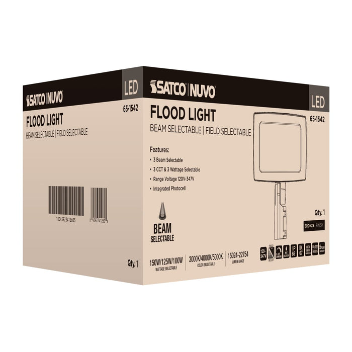 Flood Light Nuvo 65-1542 LED Flood Light - 150/125/100 Wattage Selectable - 3K/4K/5K CCT Selectable - Beam Angle Selectable - Bronze Finish - 120-347 Volt Nuvo