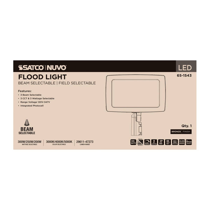 Flood Light Nuvo 65-1543 LED Flood Light - 300/250/200 Wattage Selectable - 3K/4K/5K CCT Selectable - Beam Angle Selectable - Bronze Finish - 120-347 Volt Nuvo