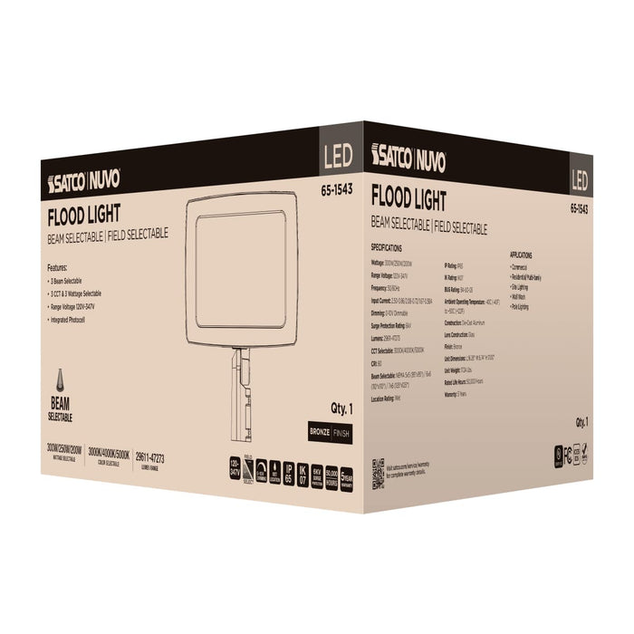Flood Light Nuvo 65-1543 LED Flood Light - 300/250/200 Wattage Selectable - 3K/4K/5K CCT Selectable - Beam Angle Selectable - Bronze Finish - 120-347 Volt Nuvo