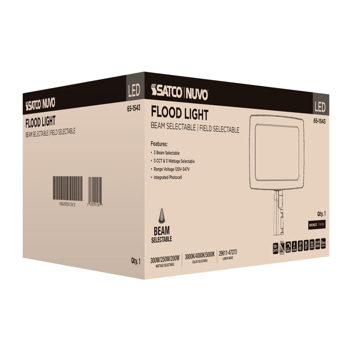 Flood Light Nuvo 65-1543 LED Flood Light - 300/250/200 Wattage Selectable - 3K/4K/5K CCT Selectable - Beam Angle Selectable - Bronze Finish - 120-347 Volt Nuvo