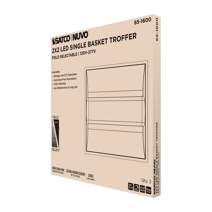 Troffer Nuvo 65-1600 20/30/40 Watt - 35K/4K/5K CCT Selectable - 2X2 LED Single Basket Troffer - 120-277 Volt - White Finish Nuvo