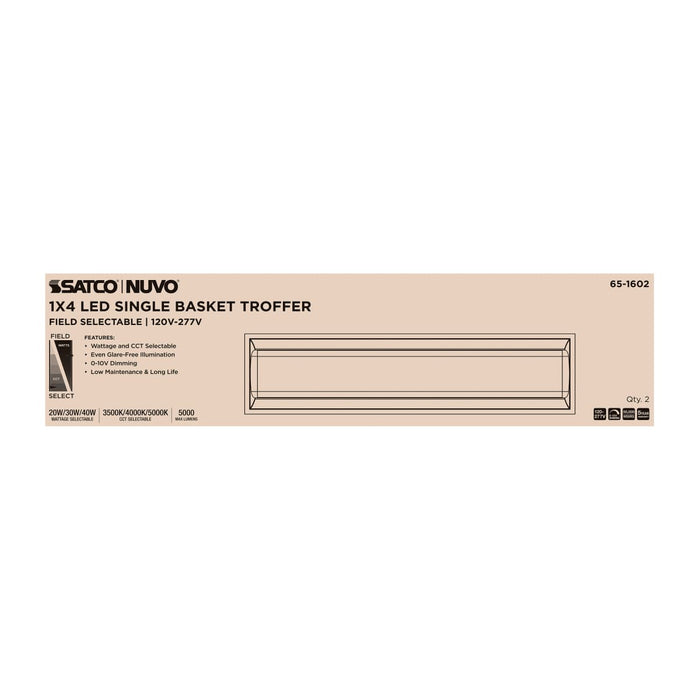 Troffer Nuvo 65-1602 20/30/40 Watt - 35K/4K/5K CCT Selectable - 1X4 LED Single Basket Troffer - 120-277 Volt - White Finish Nuvo
