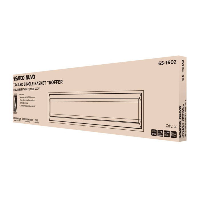 Troffer Nuvo 65-1602 20/30/40 Watt - 35K/4K/5K CCT Selectable - 1X4 LED Single Basket Troffer - 120-277 Volt - White Finish Nuvo